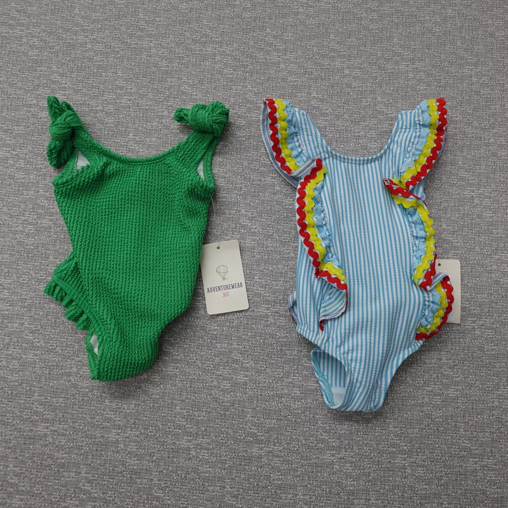 Dillards Adventurewear360 Youth 3 Month Blue Ruffle Green Shoulder Tie Swimsuits